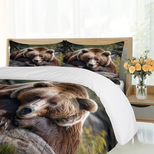 Meuaino Grizzly Bear Duvet Cover Set for Kids Adults