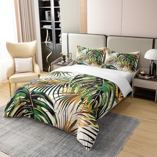 Jejeloiu Tropical Leaves Duvet Cover Set Queen Size 1