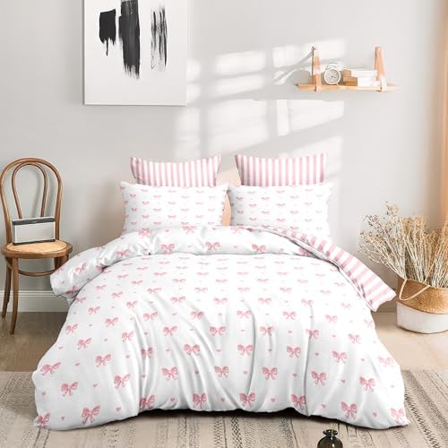 Pink Heart Bow Comforter Set 3 Piece Full Size