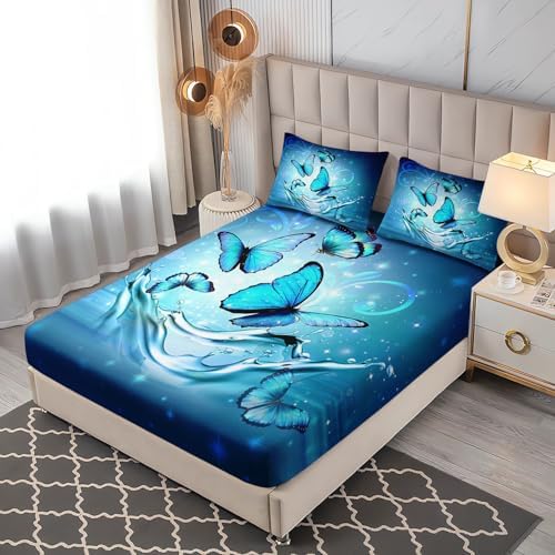 Fantasy Blue Butterfly Bedding Set for Girls