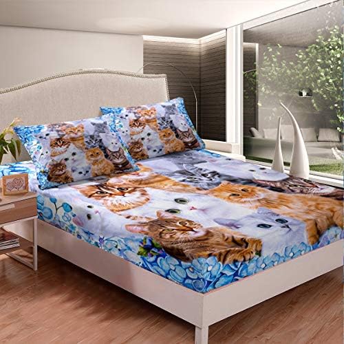 Kids Cute Cat Bedding Set Cartoon Pet Sheets for Children