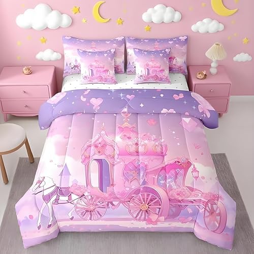 Feelyou Kids Princess Carriage Pink Comforter Set