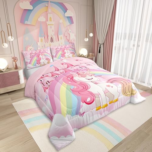 Erosebridal Rainbow Unicorn Comforter Set