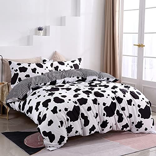 Mengersi Cow Print Duvet Cover Set Full Size Reversible Kids Bedding