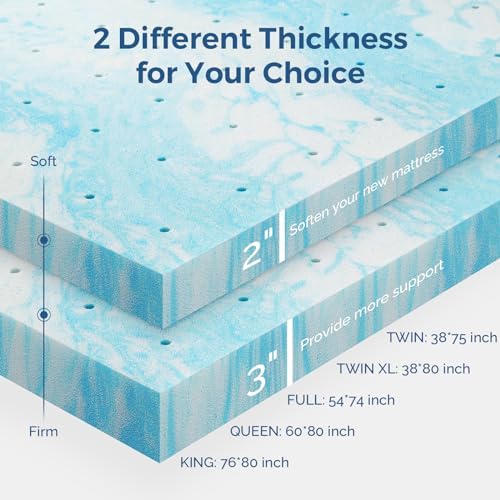 IULULU 3 Inch Gel Memory Foam Queen Mattress Topper