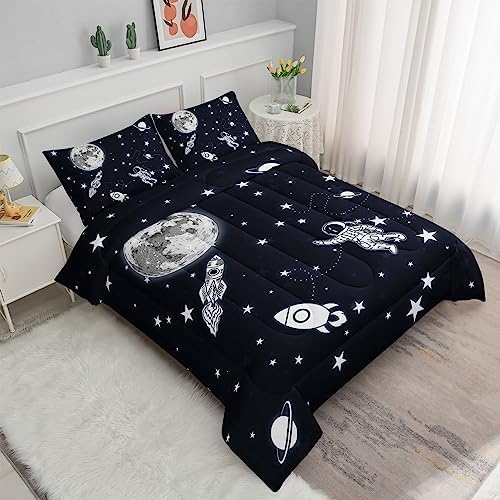 Kids Comforter Set Astronaut Space Rocket Quilt Bedding Set 3PCS