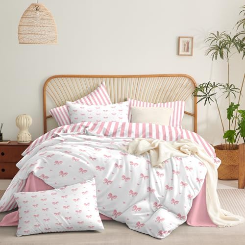 Pink Heart Bow Comforter Set 3 Piece Full Size