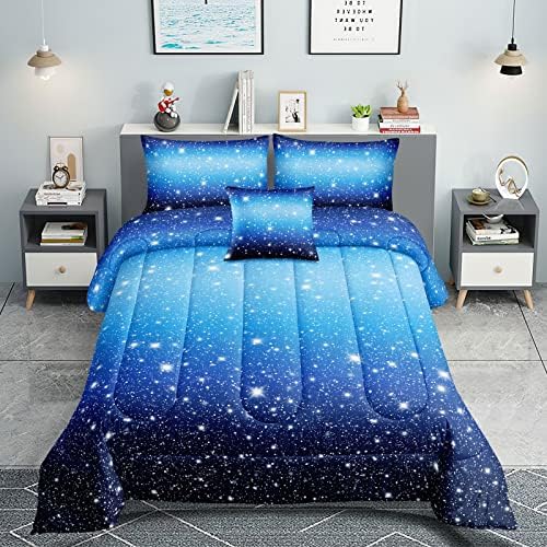 ROWADALO 6 Piece Blue Gradient Glitter Comforter Set Full Size