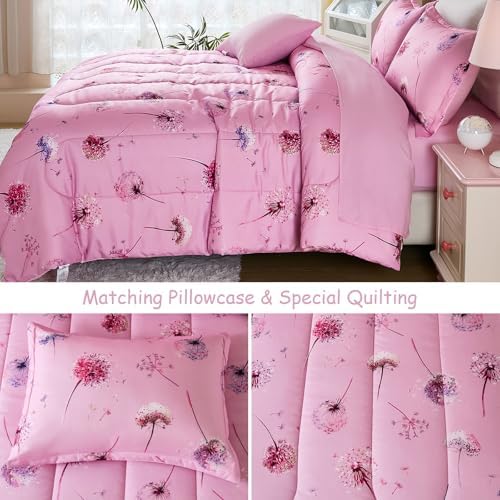 WONGS BEDDING Full Size Comforter Set with Pink Dandelion Pattern