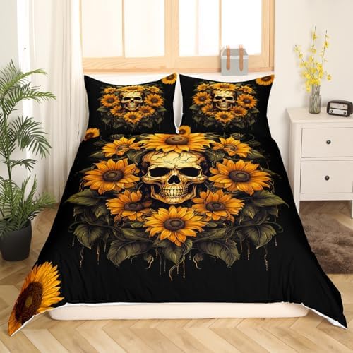 Homewish Boho Skull Duvet Cover Set King Size 3Pcs