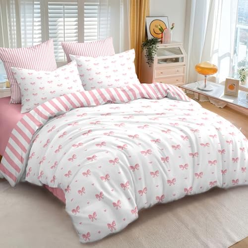 Pink Heart Bow Comforter Set 3 Piece Full Size