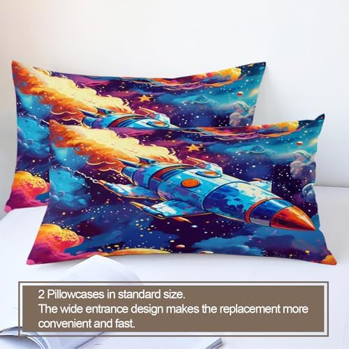 Space Rocket Kids Duvet Cover Set Twin Size