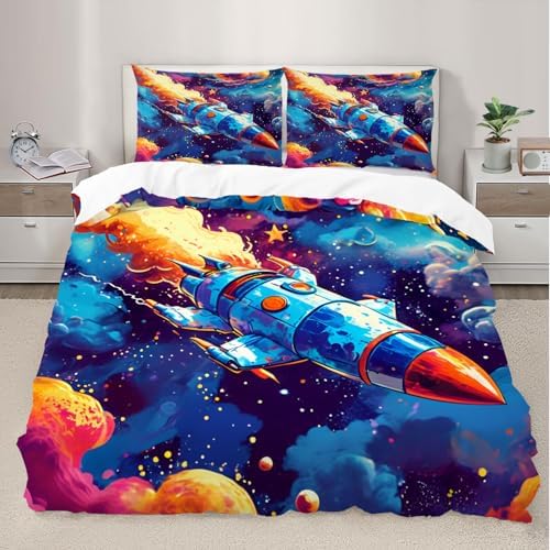 Space Rocket Kids Duvet Cover Set Twin Size