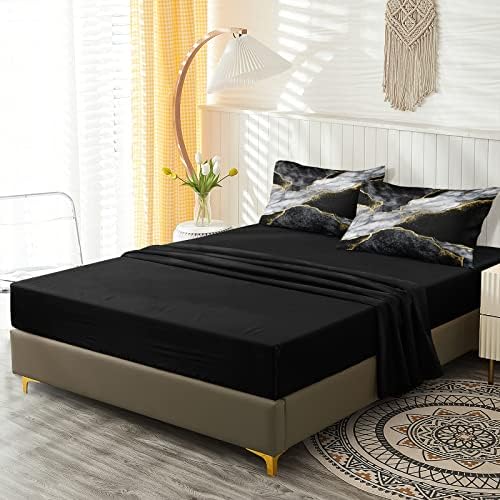 Merryword Black Marble Comforter Set for California King Bed