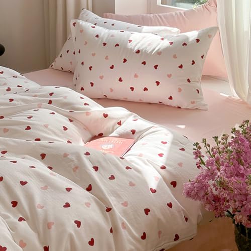 Erwinmu Heart Print Duvet Cover Set King Size