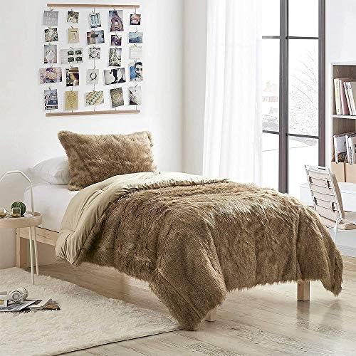 2 Piece Faux Fur Comforter Set Twin XL with Mink Reversal