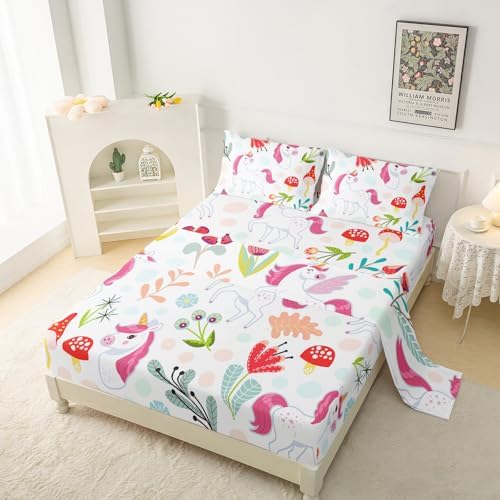 QOOMO Cartoon Unicorn Kids Sheet Set Queen Size