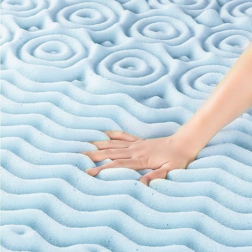 Mellow 4 Inch 5-Zone Memory Foam Mattress Topper Twin XL Blue