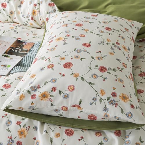 Zusbest Duvet Cover Queen Set White Green