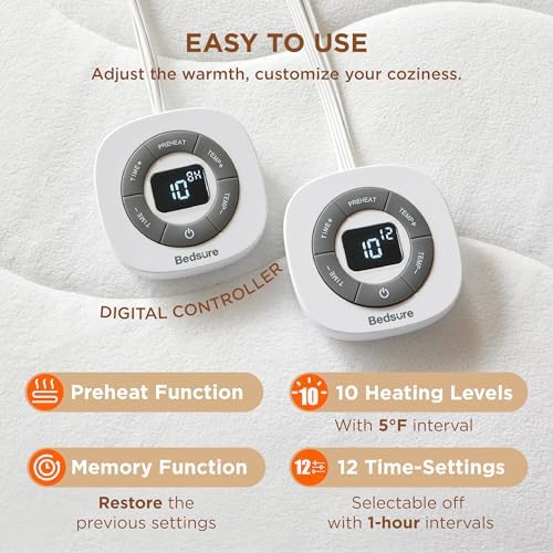 Bedsure Heated Mattress Pad Queen with 10 Heat Settings and Dual Controllers