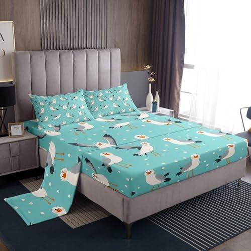 Feelyou Kids Seagull Sheet Set with Deep Pockets and Polka Dots Design