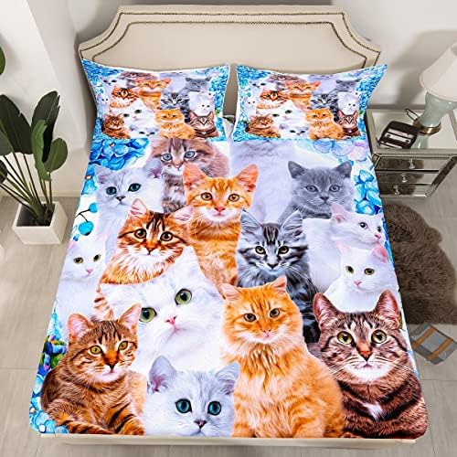 Kids Cute Cat Bedding Set Cartoon Pet Sheets for Children