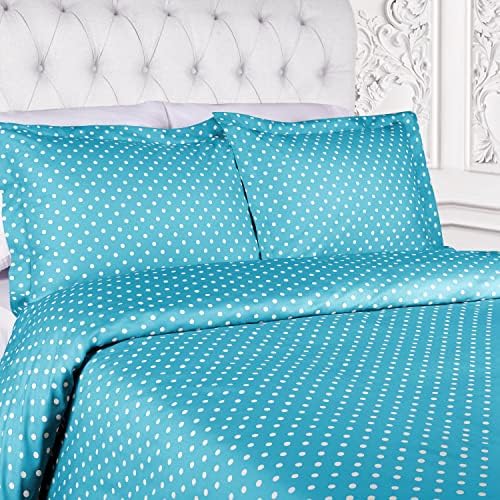 SUPERIOR Duvet Cover Set with Button Closure Aqua Polka Dot KingCalifornia King