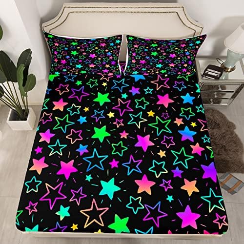 Erosebridal Kawaii Glitter Stars Rainbow Sheet Set