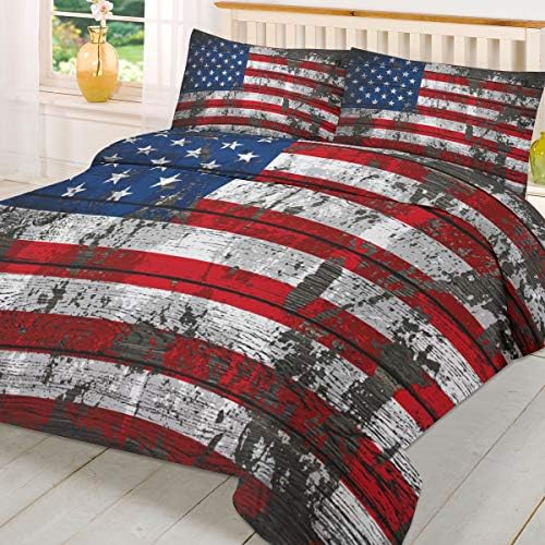 LooPoP 3PC Comforter Set American Flag Wrinkle Free