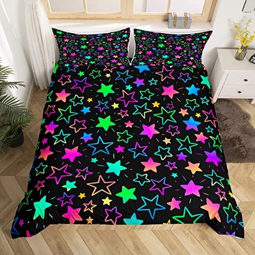 Erosebridal Kawaii Glitter Stars Duvet Cover Set 3pcs Queen