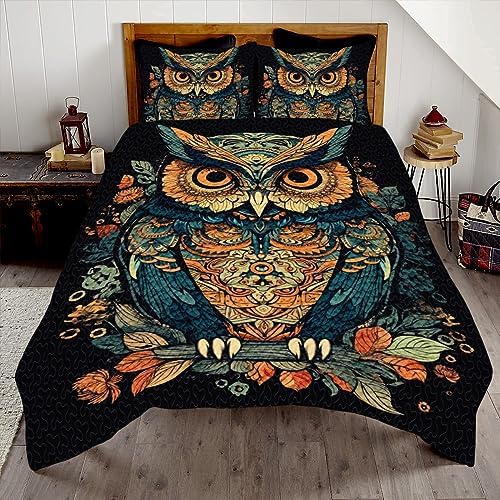 SATIGI Custom Owl Quilt Set Queen Size Duvet Cover