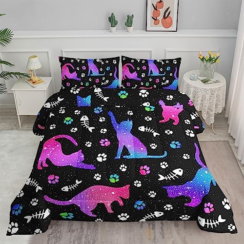 Axolotl Gradient Blue Cat Comforter Set 3Pcs
