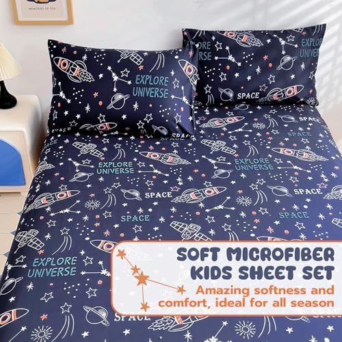 Homilay Space Rocket Kids Sheets Set 4 Piece