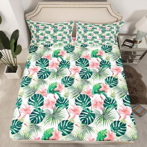 Feelyou Floral Palm Tree Print Twin Sheet Set