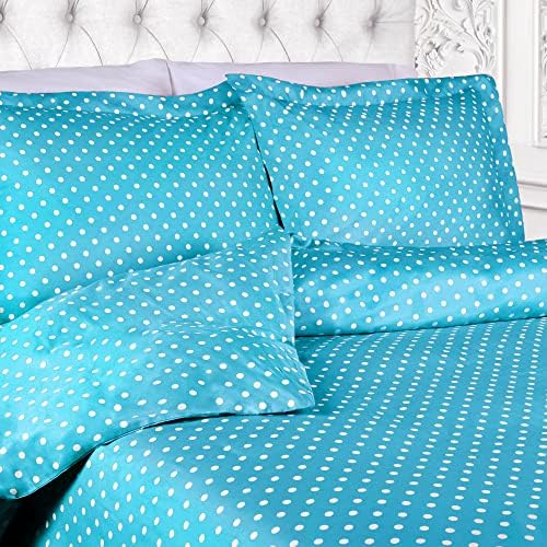 SUPERIOR Duvet Cover Set with Button Closure Aqua Polka Dot KingCalifornia King
