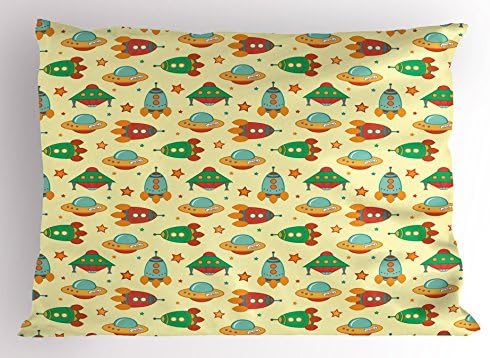 Ambesonne Spaceship Pillow Sham - Multicolor Cartoon Space Design
